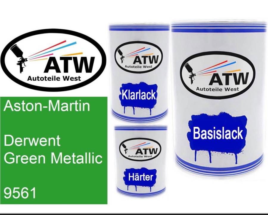 Aston-Martin, Derwent Green Metallic, 9561: 500ml Lackdose + 500ml Klarlack + 250ml Härter - Set, von ATW Autoteile West.